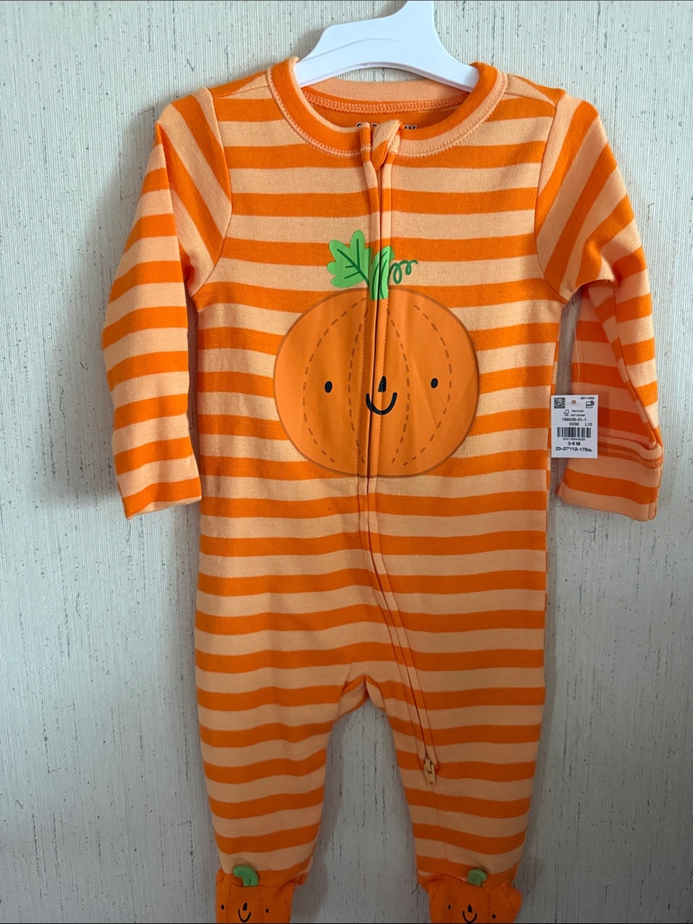 Orange Striped Pumpkin One-Piece Pajamas for baby